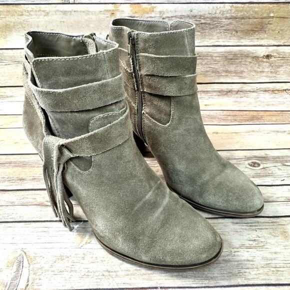 Steven by Steve Madden Womens Taupe Brown/Grey Suede Strappy Fringe Boots 9M - Picture 1 of 9